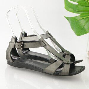 Franco Sarto Womens Gracy Sandal Size 9.5 M Gray Metallic Gladiator Flat T-Strap